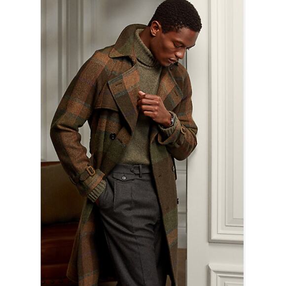 Ralph Lauren Purple Label Wool Belted Trench Coat Plaid Tartan Belt Men’s 40R - Picture 4 of 12